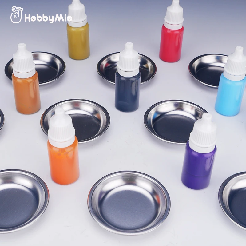 HOBBY MIO All Metal Paint Tray 10PCS Model Color Dish Corrosion-Resistant Pigment Mixing Bowl Model Making Coloring Special Tool