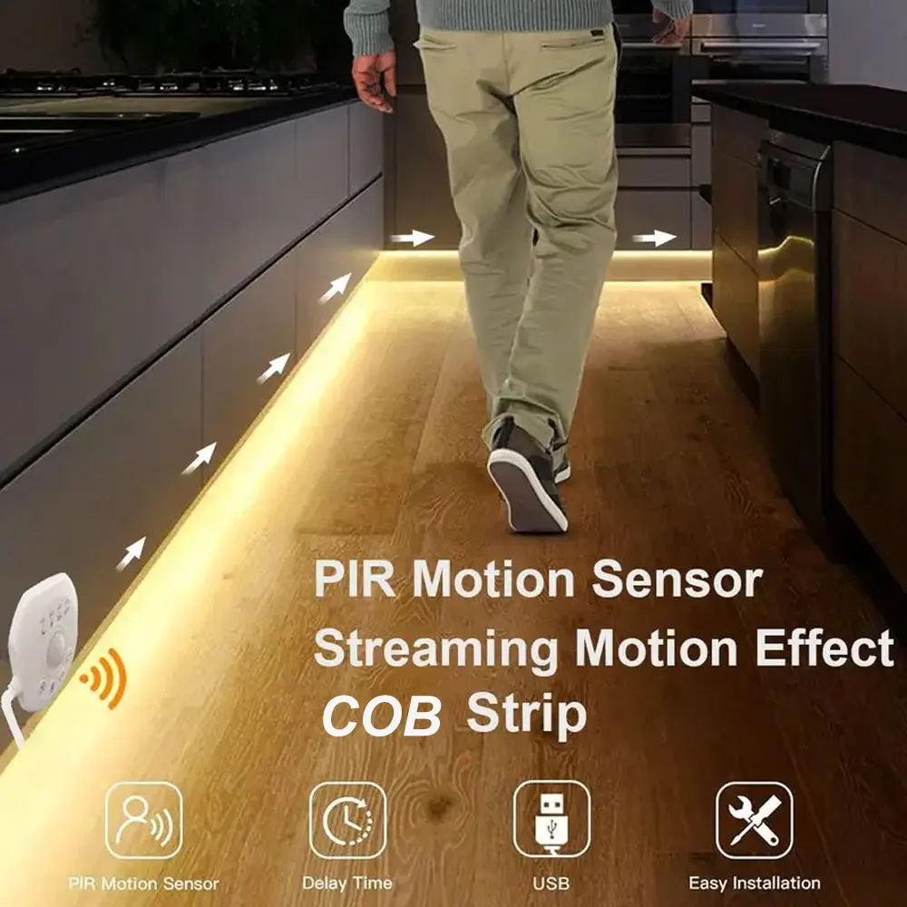 Flowing COB Light Strip Motion Sensor LED Strip Light USB-Powered Flexible Strip Light Warm White/White for Bedroom, Living Room