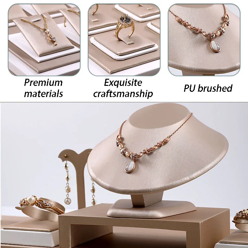 Champagne Colored Jewelry Display Rack Counter Jewelry Jade Display Stand Showcase Necklace Ring Earring Storage Organizer Racks