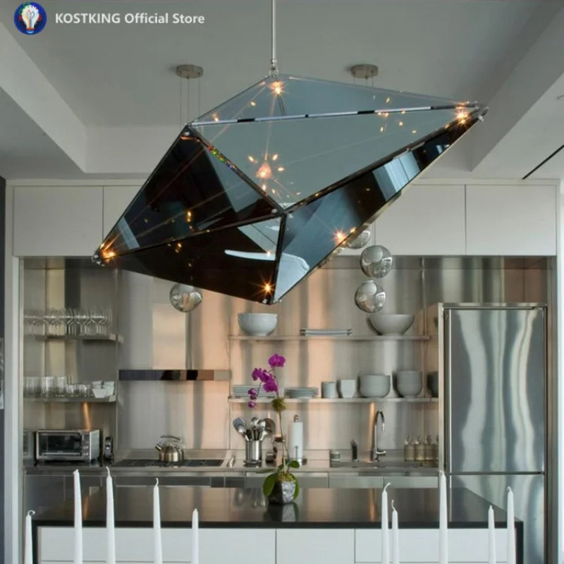 Modern Designer Angular Diamond Ceiling Chandelier 2025 New Glass Hanging Light for Ceiling Home Decor Lustre Dining Room Lamps
