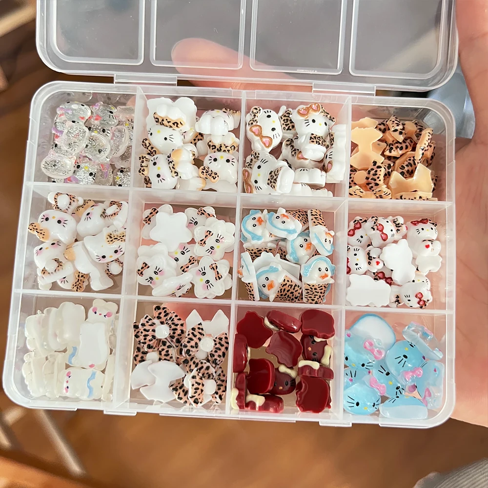 12 شبكة ليوبارد طباعة سلسلة مرحبا كيتي مسمار السحر Kawaii ليوبارد Bowknot نظارات كيتي مسمار الفن حجر الراين الكرتون مسمار أجزاء