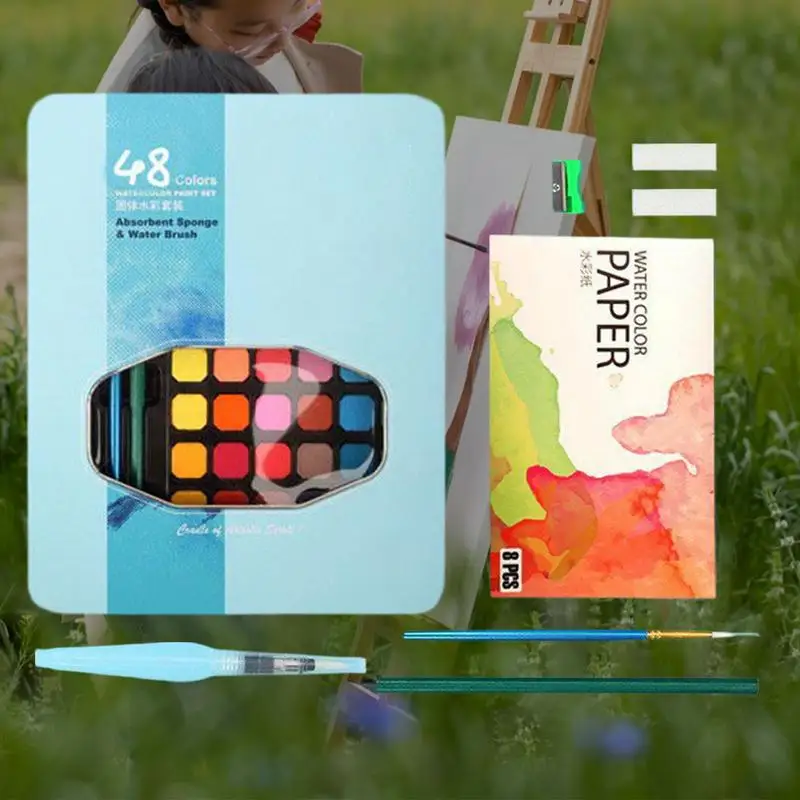 Water Colors Paint Set Kids 48 Colors Solid Sketching Pastels Set Sketching Palette Travel Art Kit Painting Supplies For Adult