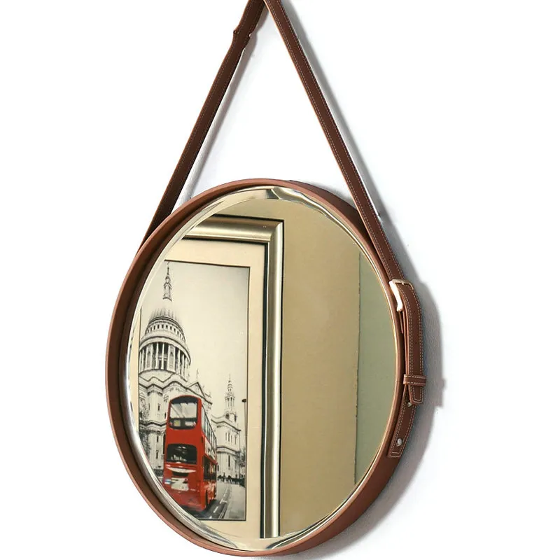 Nordic round smart bathroom mirror leather belt side decorative mirror bathroom mirror simple modern