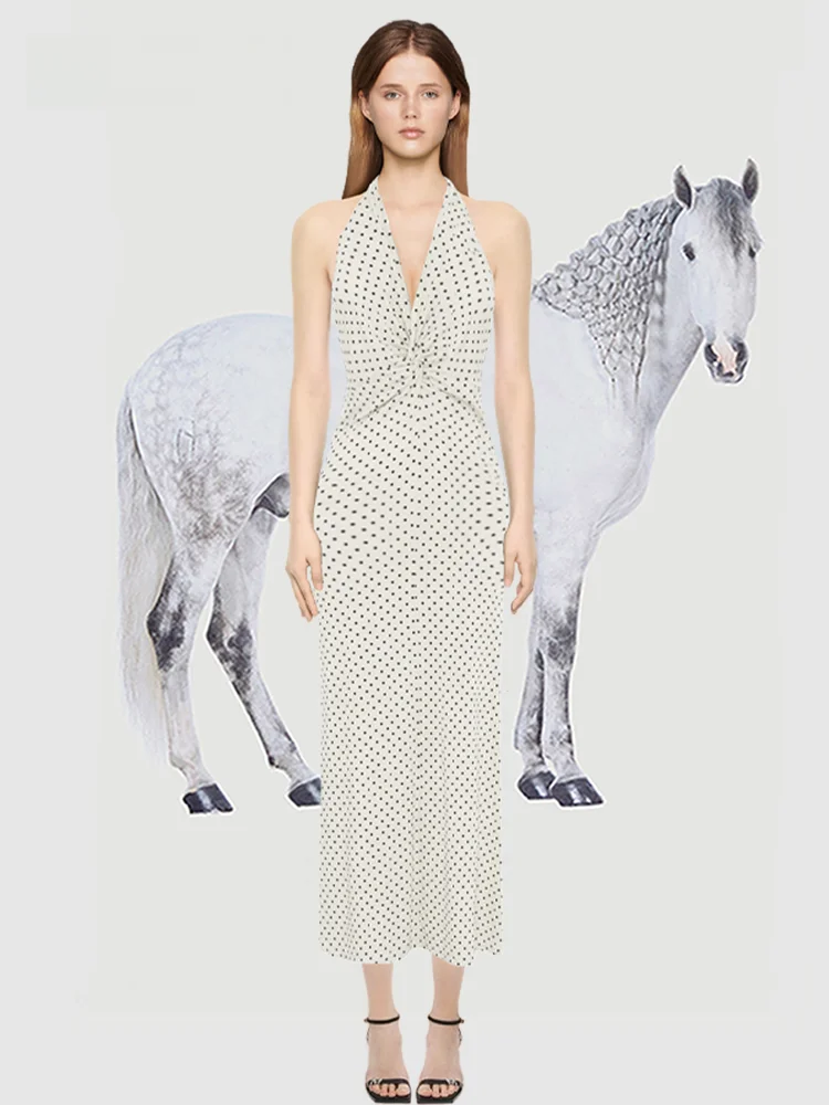 فستان Ele Polka Dot Bal Neline للسيدات للتنحيف حول Midriff Baring فستان صيفي طويل من Garga