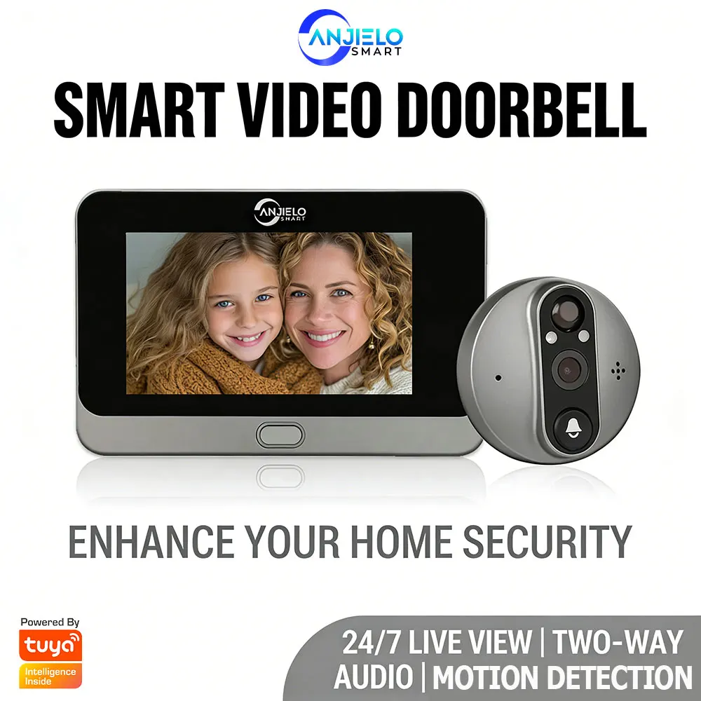 

ANJIELO Tuya Smart 1080P Electronic Peephole Wifi Video Doorbell Camera Digital Peephole Viewer Door Visual Peephole for Home
