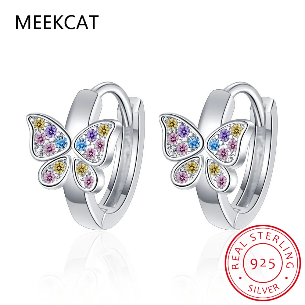 

Baby Princess 925 Sterling Silver Rainbow Butterfly Hoop Earrings with Colorful Zircon Animal Loop Huggie Earring for Women