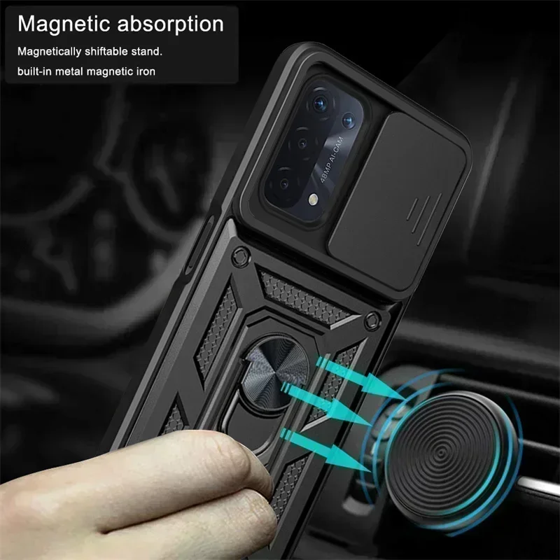 For OPPO A74 A93 A54 5G Case Slide Camera Protect Shockproof Armor Phone Cases For OPPO A 74 93 54 Magnetic Ring Holder Cover