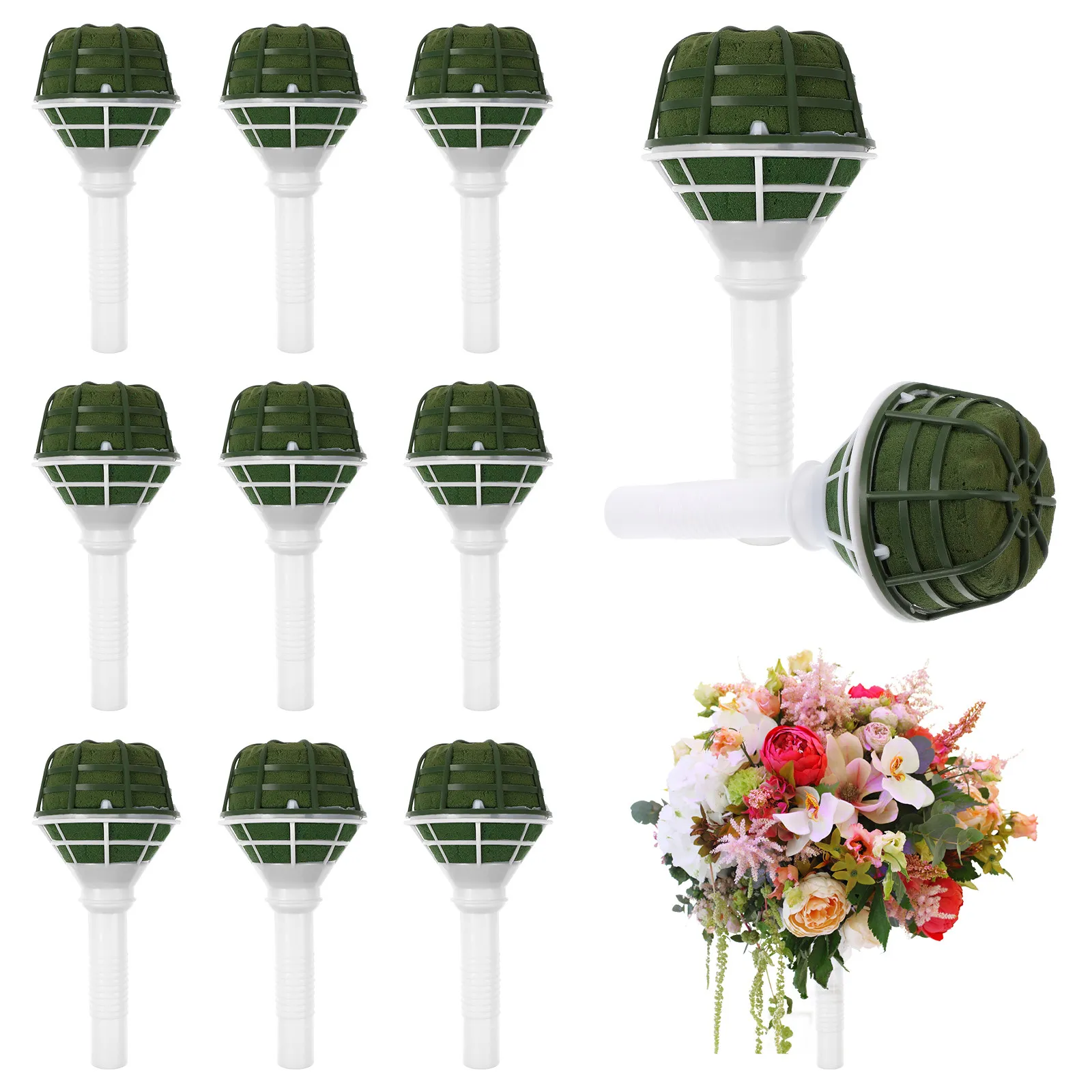 12Pcs Bride Bouquet Holders Plastic Floral Handles Wedding Flower Holder Bases for Centerpieces Wreaths Topiaries DIY Wedding