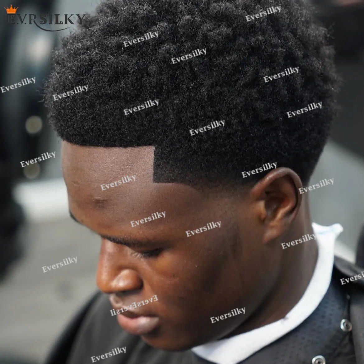 Peluquín para hombre, rizado mixto gris, 6mm, peluca de cabello trenzado negro para hombre, 100% cabello humano, piel duradera, rizo africano, sistema de reemplazo masculino