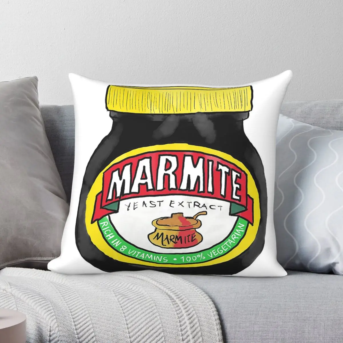 Funda de cojín decorativa para el hogar con diseño de extracto de levadura de Marmite, poliéster, lino, terciopelo, con cremallera, 18 pulgadas