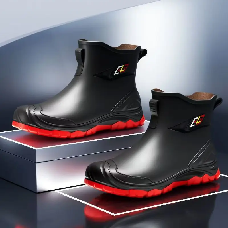 2024 Men's High Top Rain Boots Thick Sole Non Slip Flat Sole Slip On Waterproof Outdoor Work Shoes Garden Shoes Fishing Wader image 5