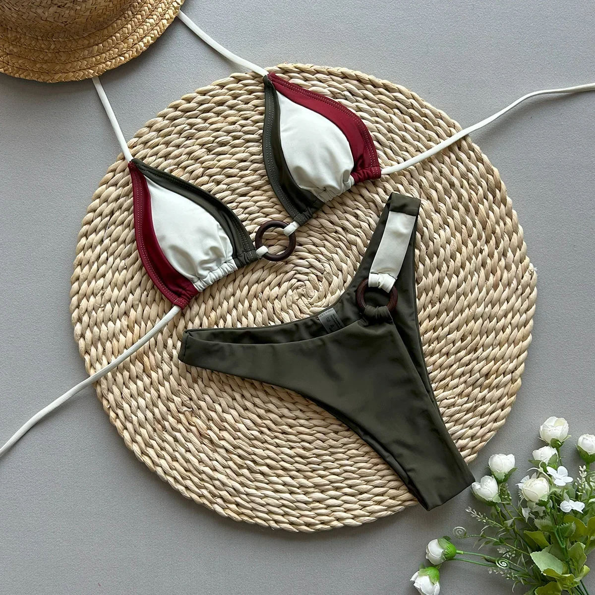 

Sexy Halter Micro Bikinis 2025 Women Swimsuit Green Splicing Swimwear Thong Bikini Set Brazilian Beach Wear Bathing Suit Biquini