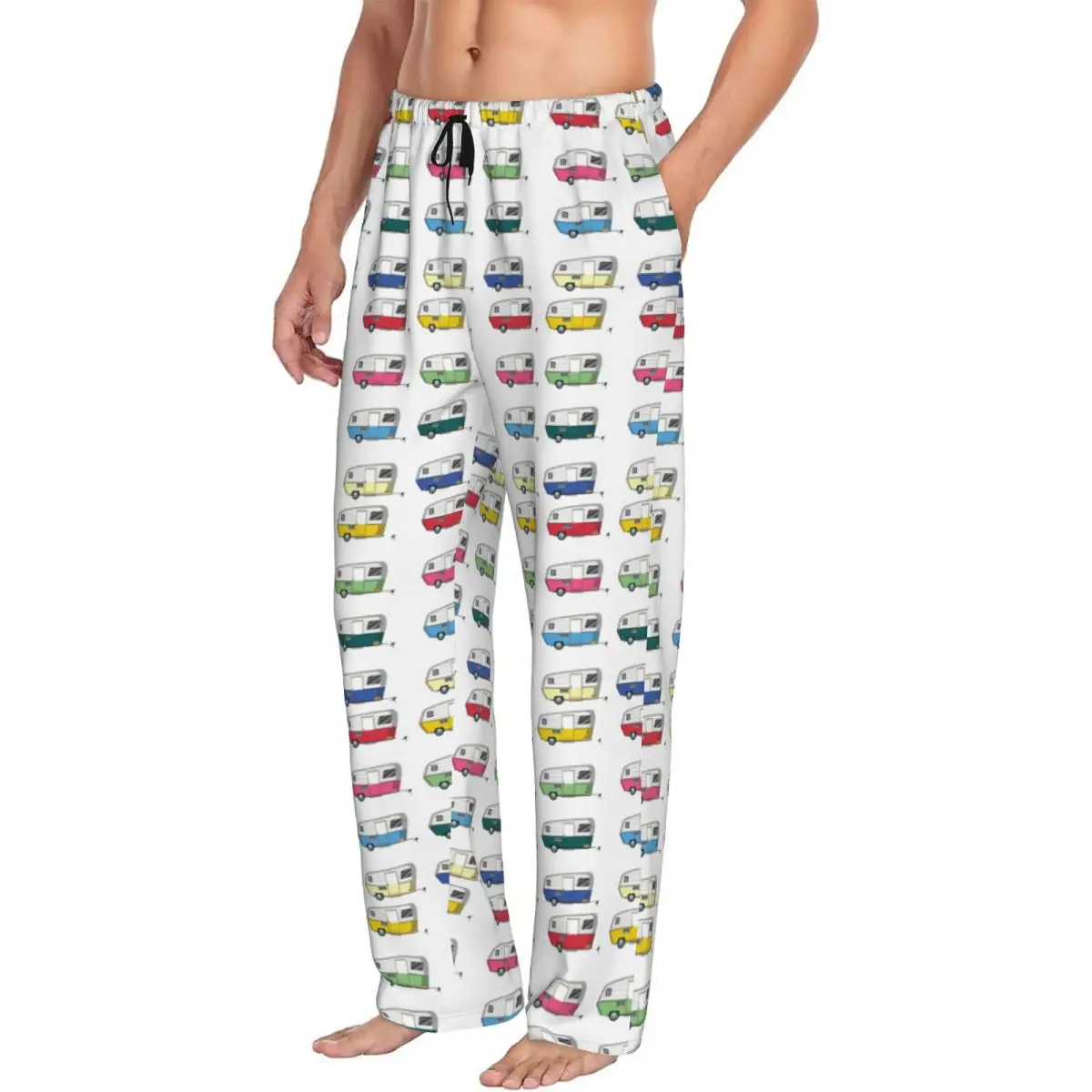 

Custom Colourful Vintage Eriba Puck Caravan Daisy Men Pajama Pants Lounge Sleep Sleepwear Bottoms with Pockets
