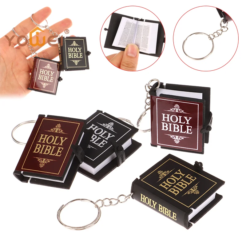 Latest Mini  Keychain Book Pendant Key Chain Car Key School Bag Decoration Accessories English Cross Religious  Keyring