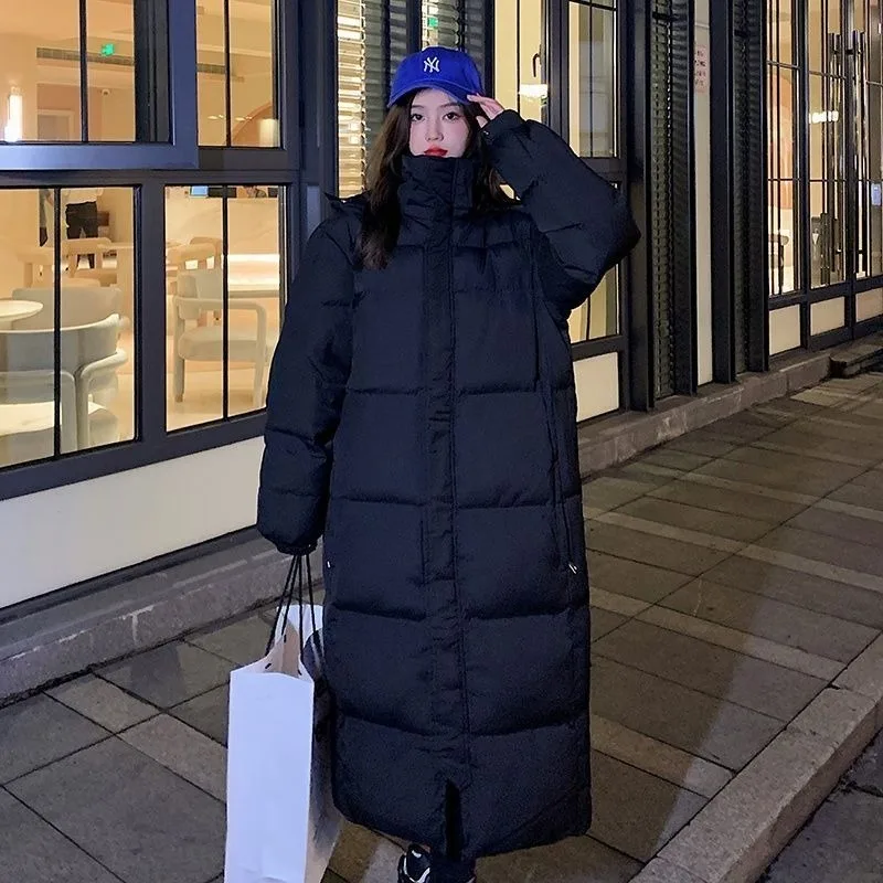 Abrigo de plumón de algodón para mujer, Chaqueta larga por encima de la rodilla, Parkas holgadas y gruesas, de Color sólido Abrigo con capucha,