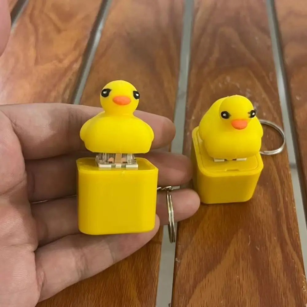 Plastic Croaking Frog Duck Keychain Fingertip Button With LED Light Frog Croaking Fidget Rechargeable Funny