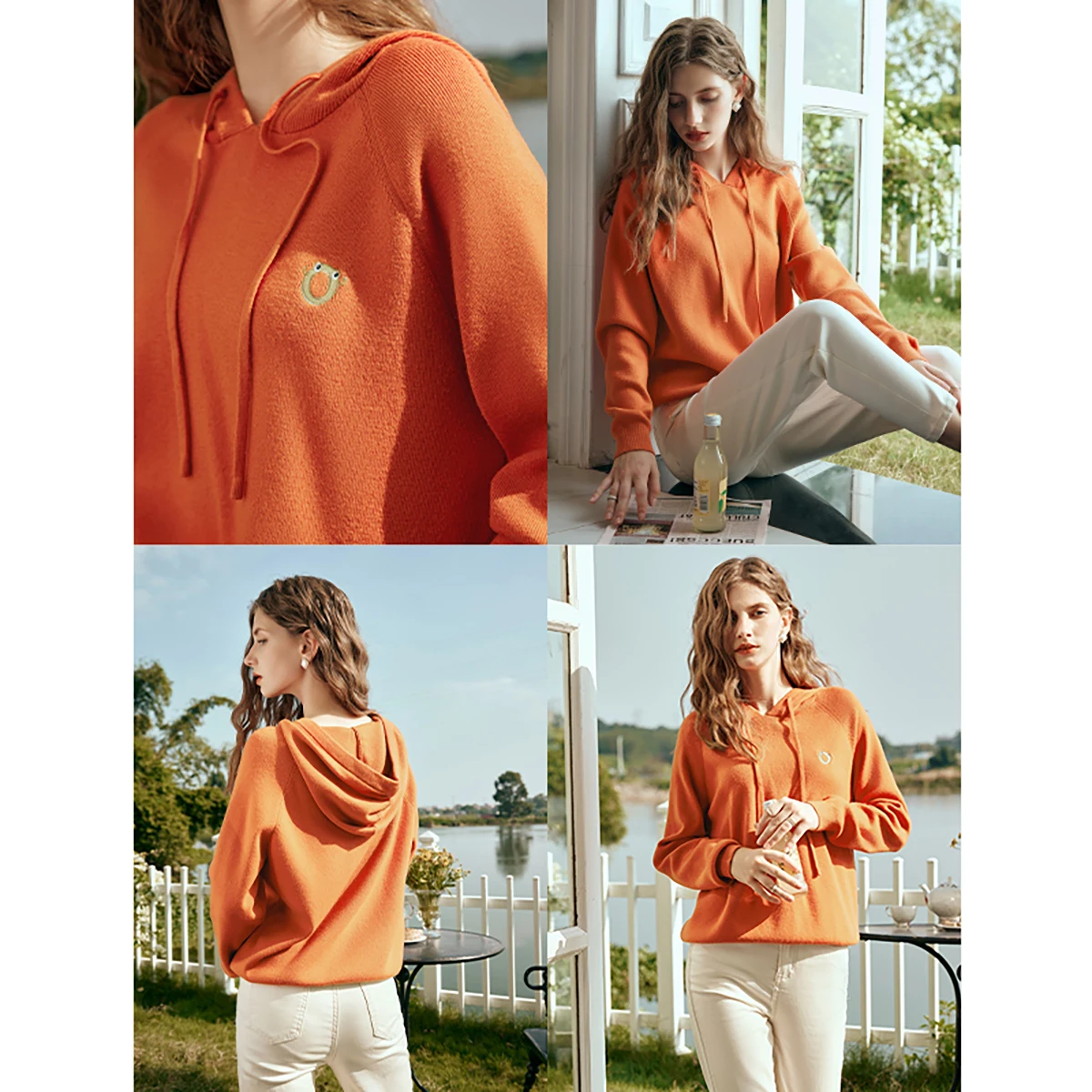 OLrain-suéter con capucha para mujer, Jersey de punto bordado con rana pequeña, Tops ajustados lisos para jóvenes, Otoño 2025, O24CZ86235