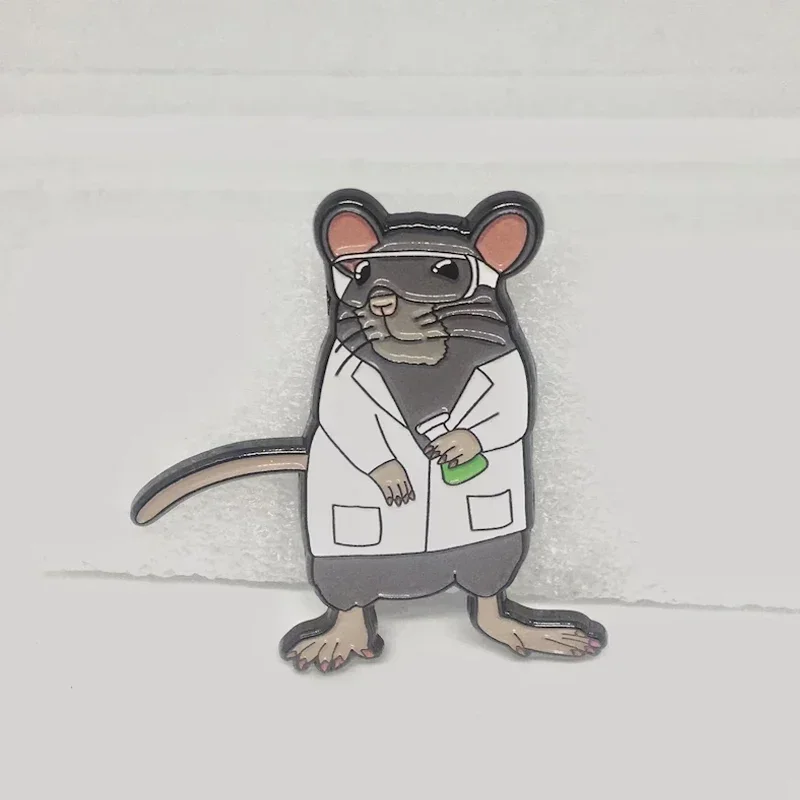 Lab Rat Enamel Brooch Fashion Cute Rat Scientist Pin Hat Backpack Lapel Badge for Chemistry Biology Student  Gifts