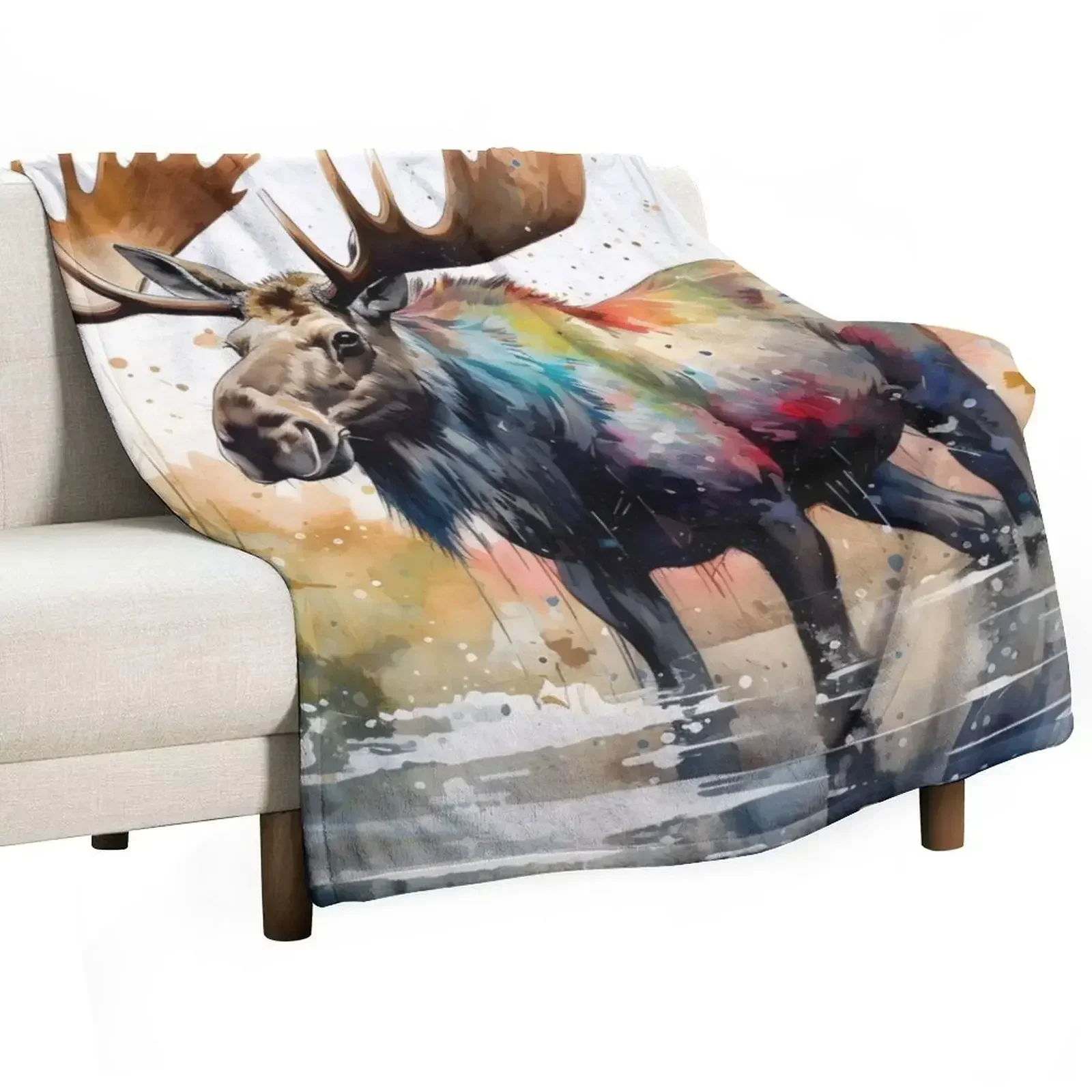 Watercolor Moose Serenity Throw Blanket Kid'S Soft Big Plush Soft Beds Moving anime Blankets