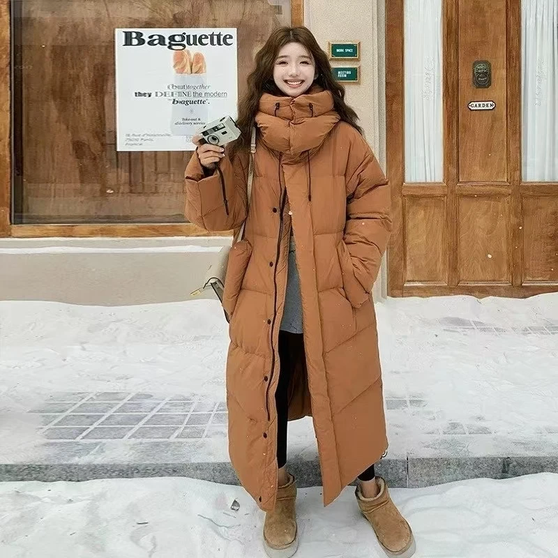 Women's Down Coats Korean Loose Hooded Thick Warm Long Down Jacket Winter Coat for Women Female Parkas Outerwears 2024