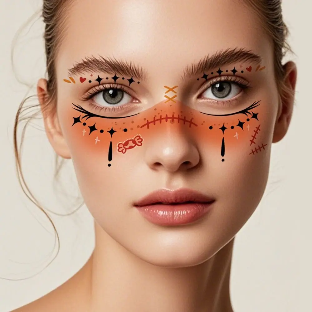 12pcs Disposable Halloween Face Tattoo Waterproof Portable Cheek Temporary Stickers Terrifying Transparent
