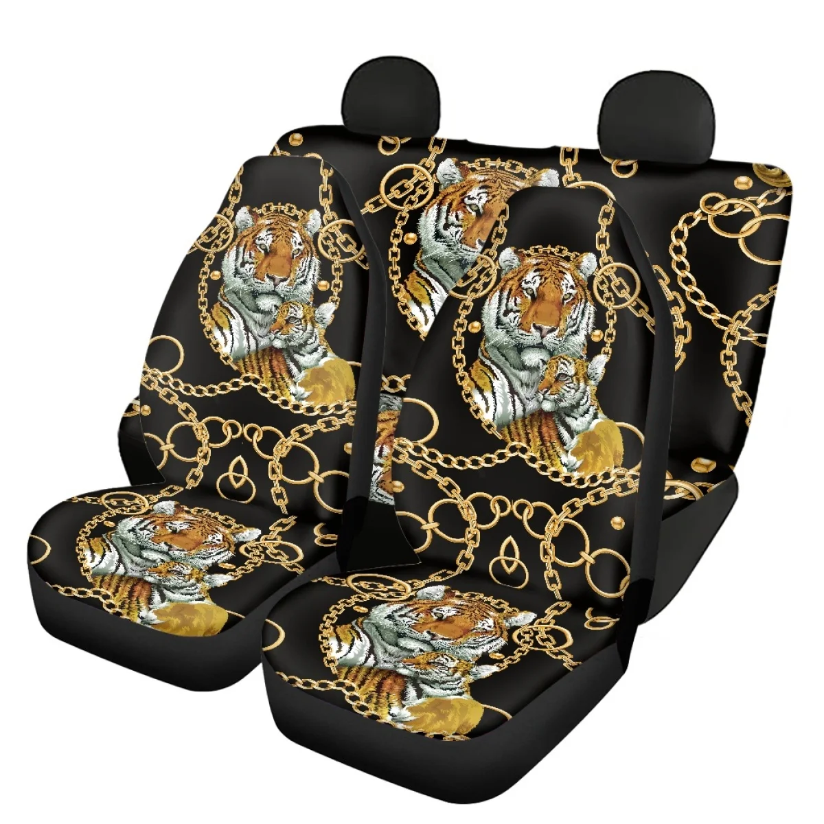 

Tiger with Chain Car Seat Covers Design Easy to Install Car Accessories Universal Sedan Front and back Seat Covers Set of 2