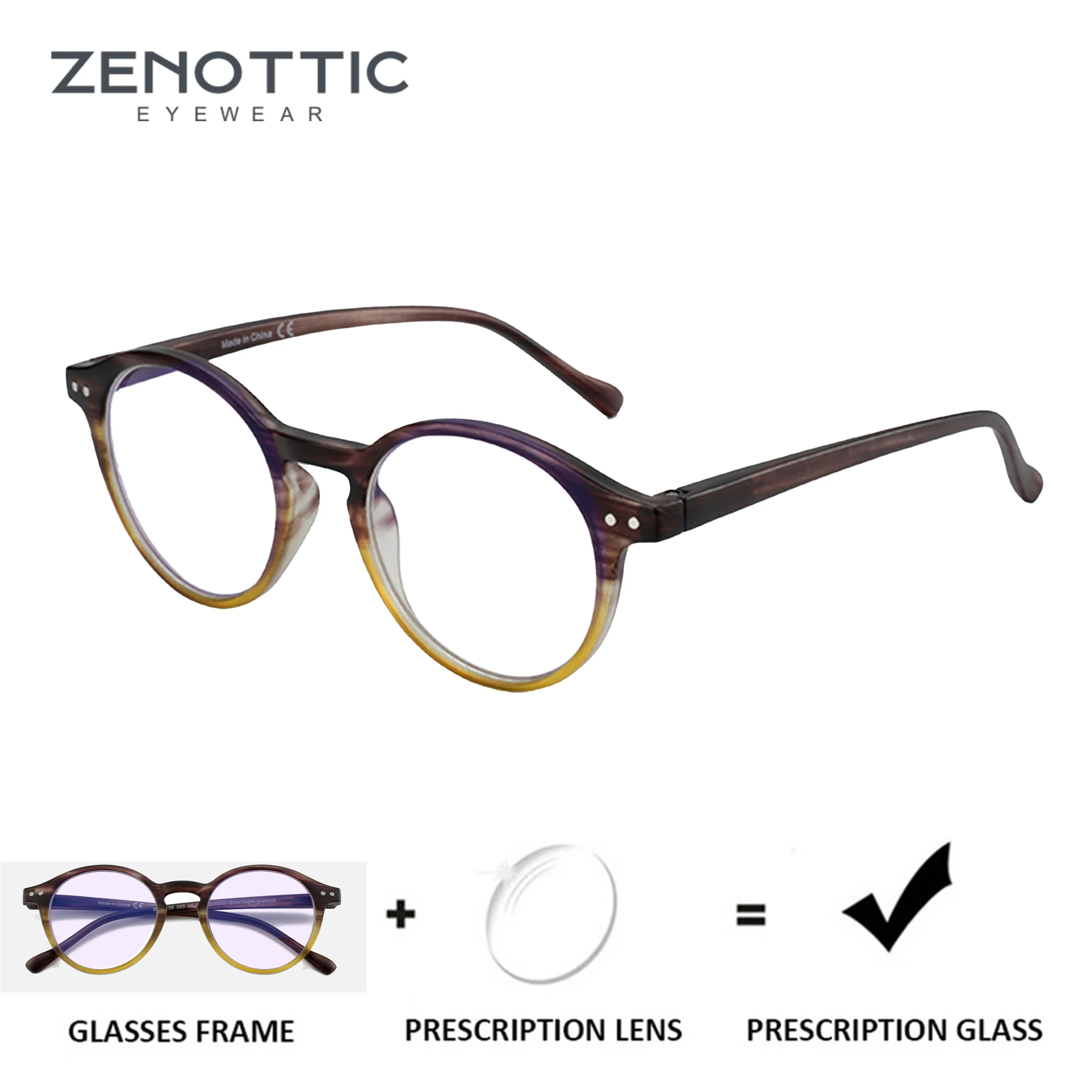 

ZENOTTIC Custom Prescription Glasses Retro Round Optical Eyeglasses Anti Blue Light Hyperopia/Progressive/Myopia for Women Men