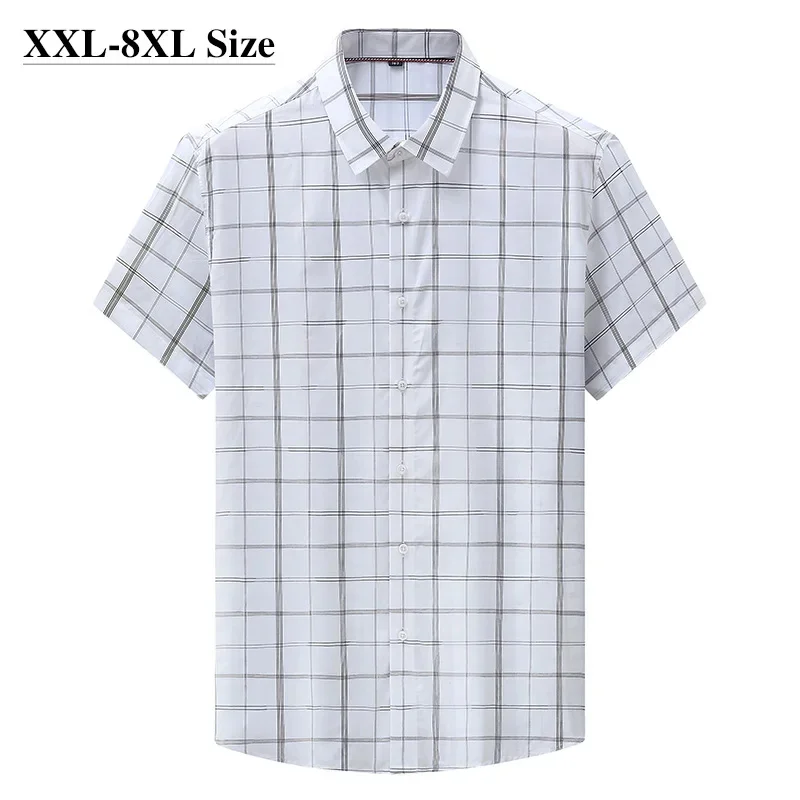 

Size Plus 6XL 7XL 8XL Men's Plaid Short Sleeve Shirts Summer Fashion Thin Classic Casual Male Black White