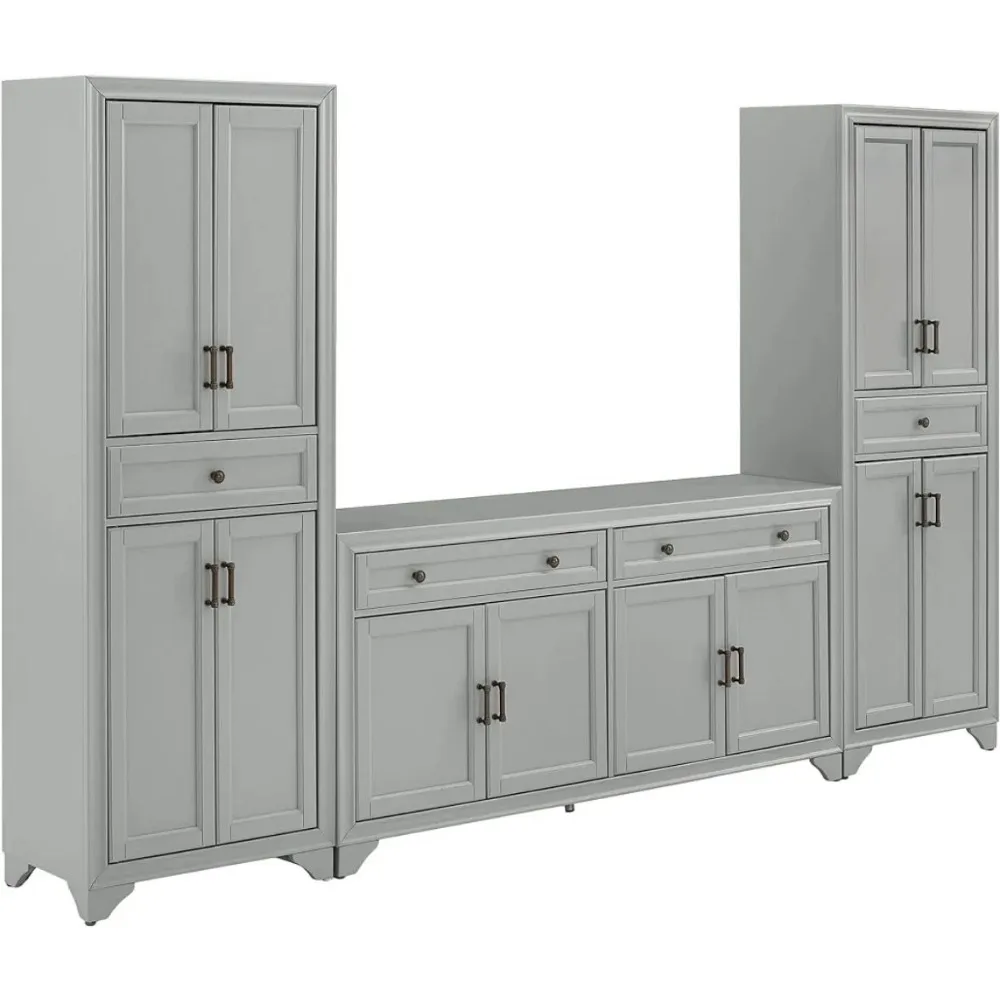 

Tara 3-Piece Sideboard and Pantry Set Distressed Gray Sideboard Buffet Cabinet Kitchen Cabinet Sideboard Buffet Cabinet