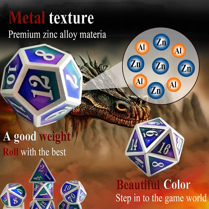 2022 New Metal Dice 7pcs Set Include D4 D6 D8 D10 D% D12 D20 For Role Playing Game Table Games Accessories Polyhedral Dice