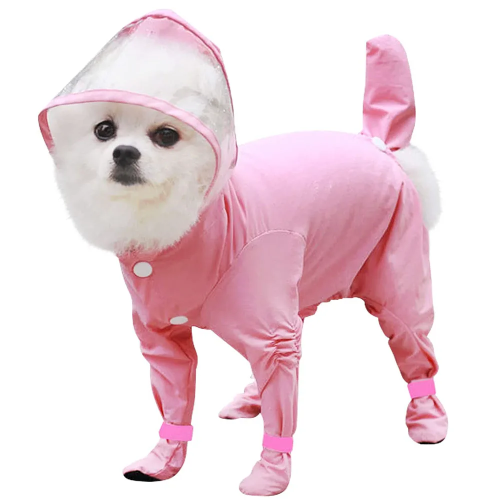 Dog Raincoat with Hood Full Body Dog Raincoat with Attached Rain Boots for Small Dogs Pet Rain Slicker Poncho Puppy Rain Jacket