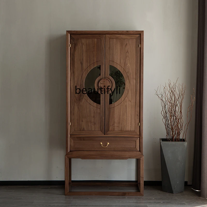 

Solid wood wardrobe New Chinese black walnut home bedroom small apartment, simple wardrobe