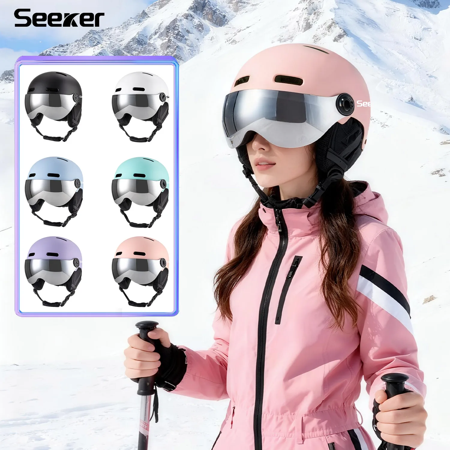 

seeker windproof and warm ski helmet with goggles lightweight impact-resistant winter single and double board sports ski helmet
