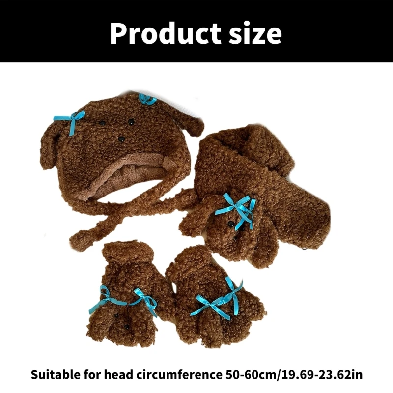 Set guanti per sciarpe per cani in peluche Set cappelli per tutte le età Accessori invernali Set peluche per cartoni