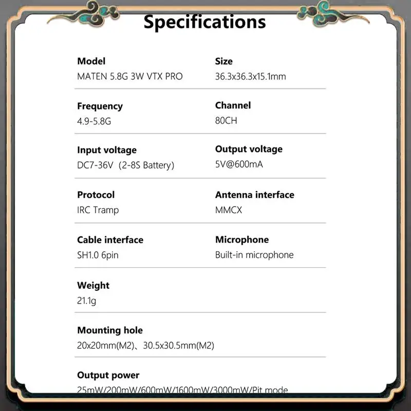 ASMA-For GEPRC MATEN 5.8G 3W VTX PRO 3000Mw 80CH Video Transmitter DC7-36V Built In Mic For FPV Long Range Racing Drone