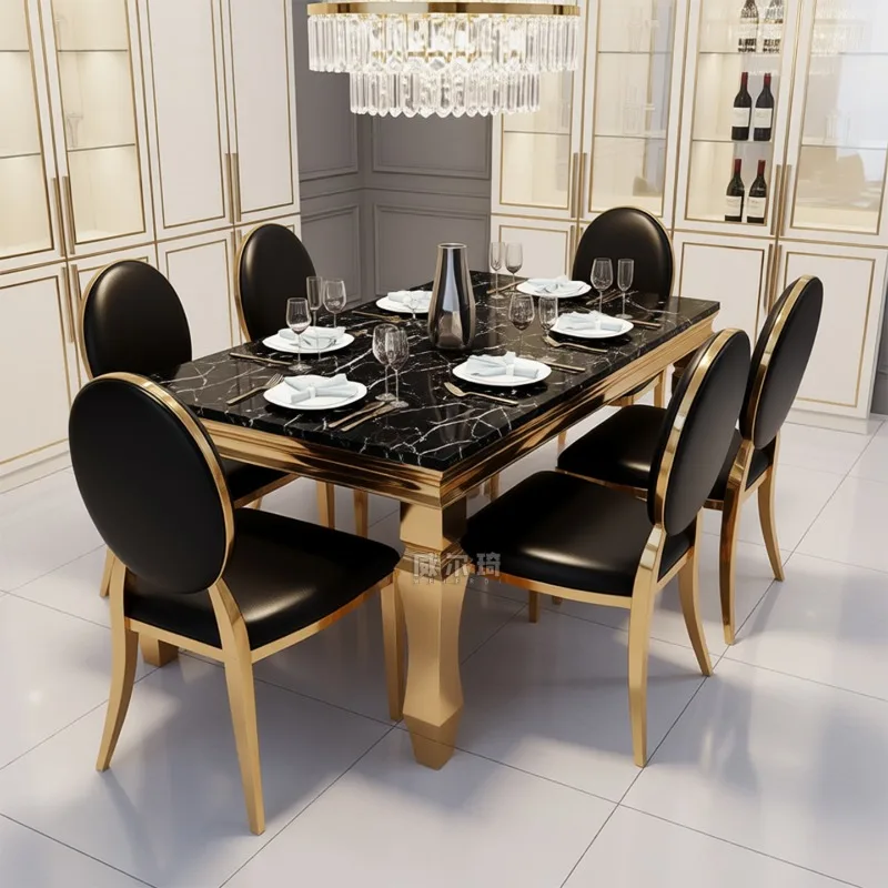 Light luxury dining table modern simple marble small apartment restaurant stainless steel dining table and chairs stainless stee