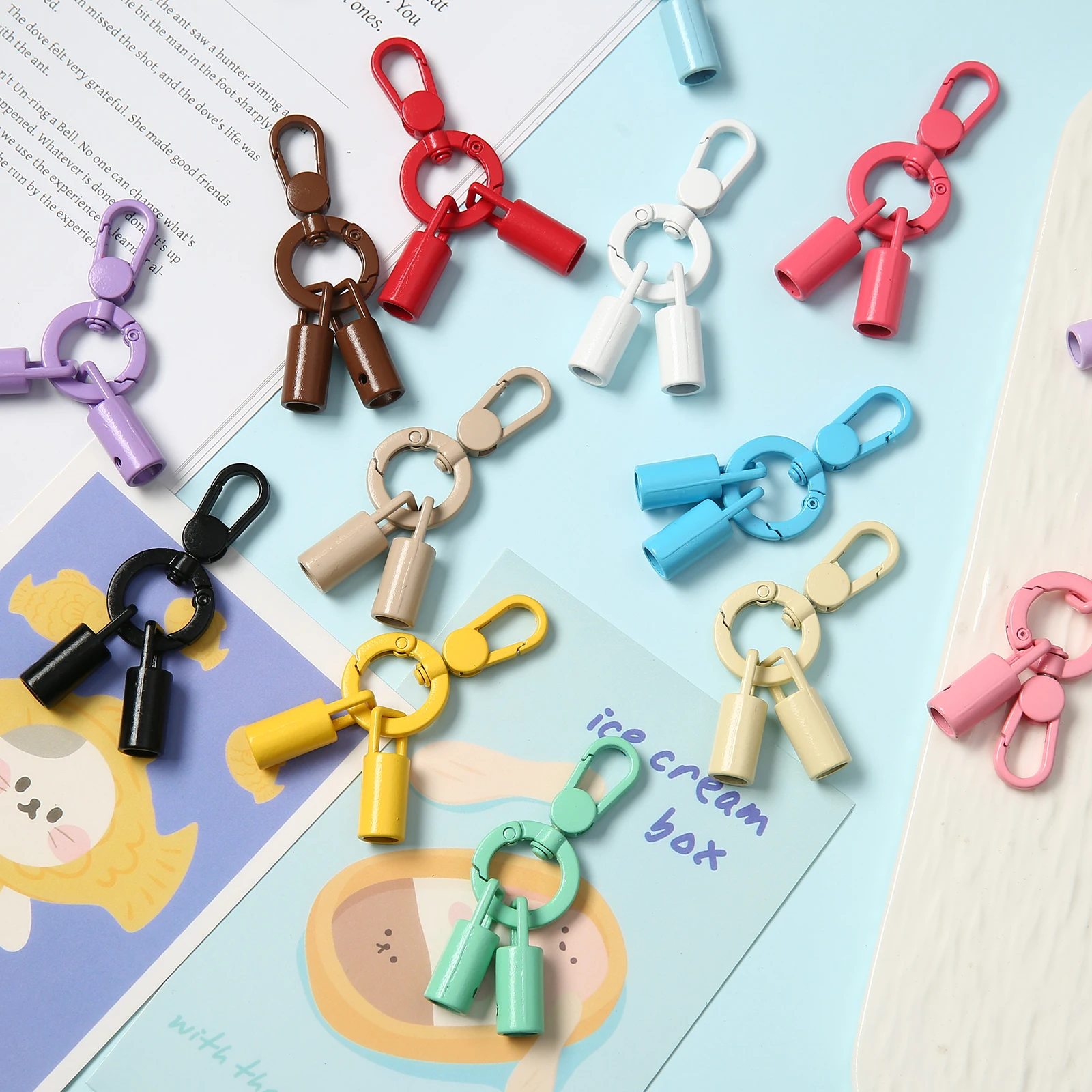 Cute Mini Lock‑Shape Keychain Multi‑Color Metal Padlock Charm With Lobster Clasp Key Ring Sweet Candy‑Color Bag Ornament