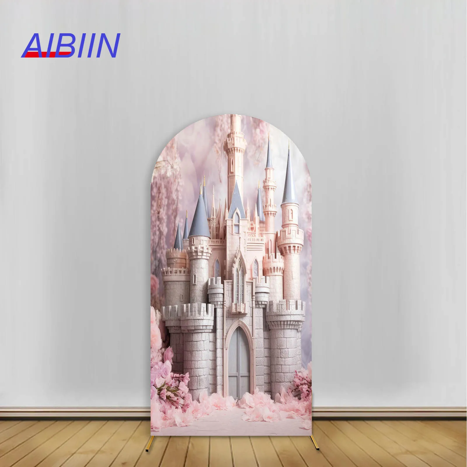 

AIBIIN Birthday Arch Backdrop Cover Pink Castle Princess Girl Portrait Party Decor Elastic Spandex Baby Photography Background