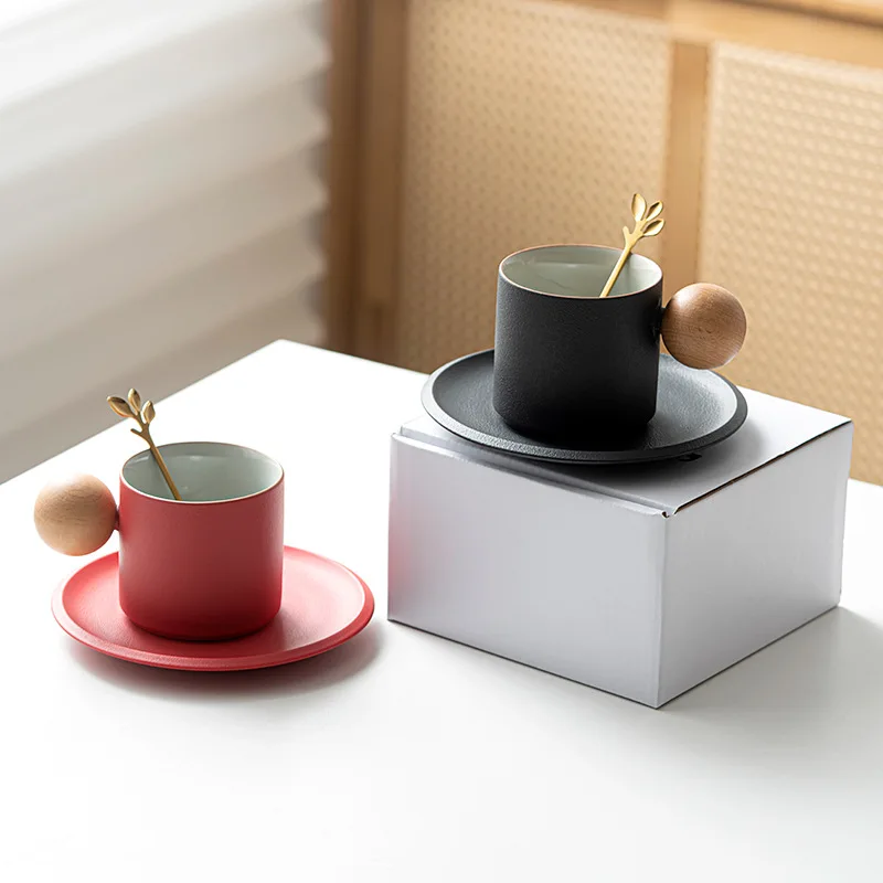 Ceramic coffee cup and saucer set mug black pottery gradient ceramic cups Nordic simple high-value cups