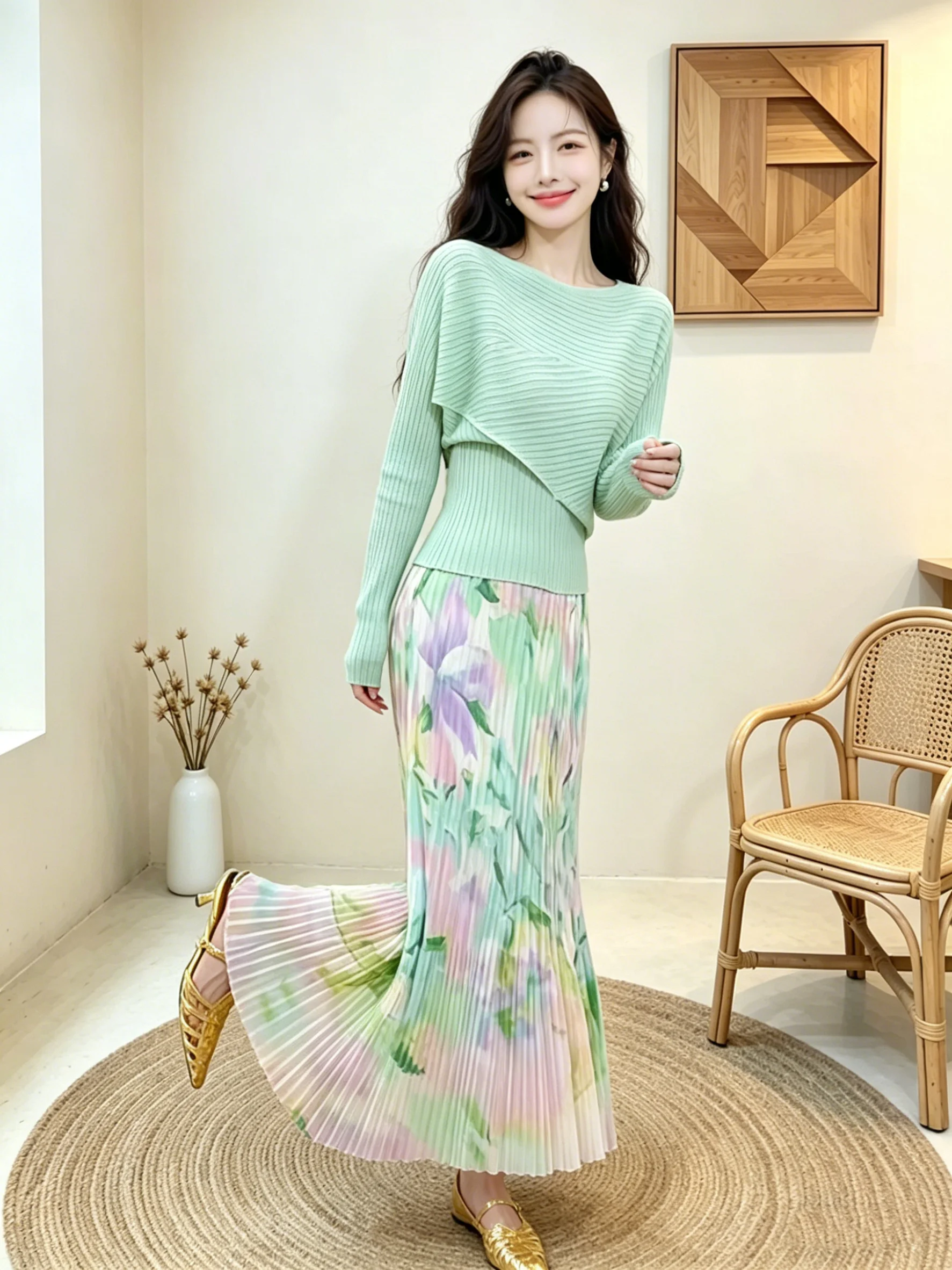 

Slimming High Waist Floral Print Long Sleeve Women's Set Casual Style Chinese Brand Three Houses Artistic Creations