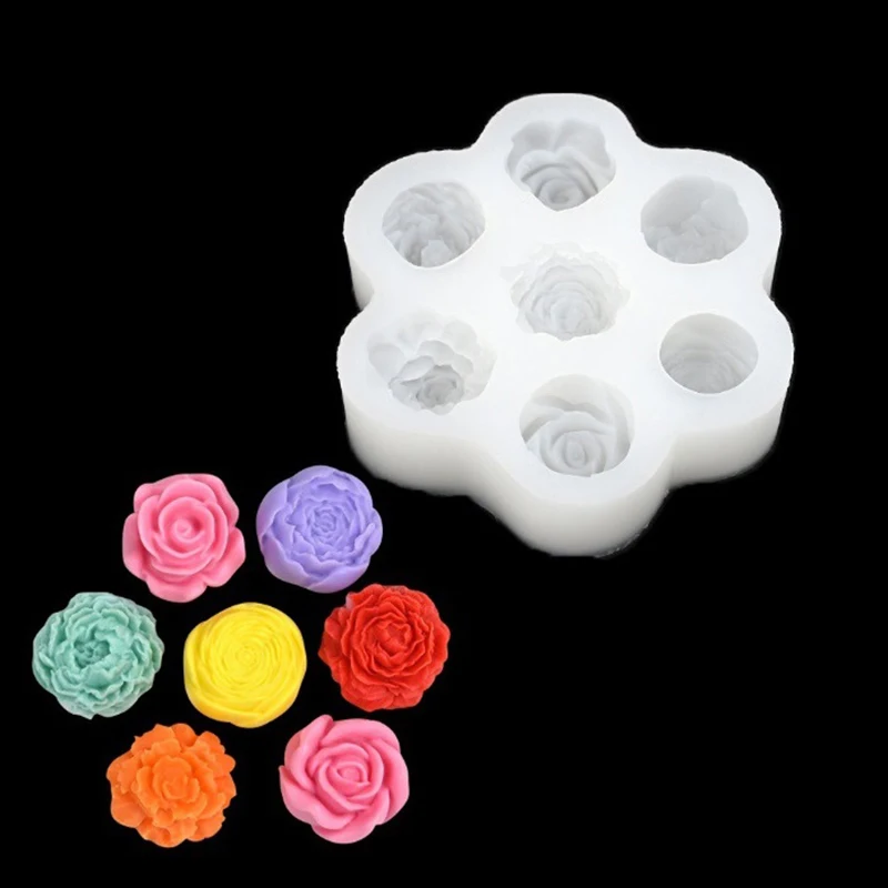 7-in-1-Blumen-Silikonformen zum Backen von 3D-Rosen und Pfingstrosen, Schokoladenkuchen, handgefertigten Kerzen, Seifen und Kunsthandwerk aus Gipsharz