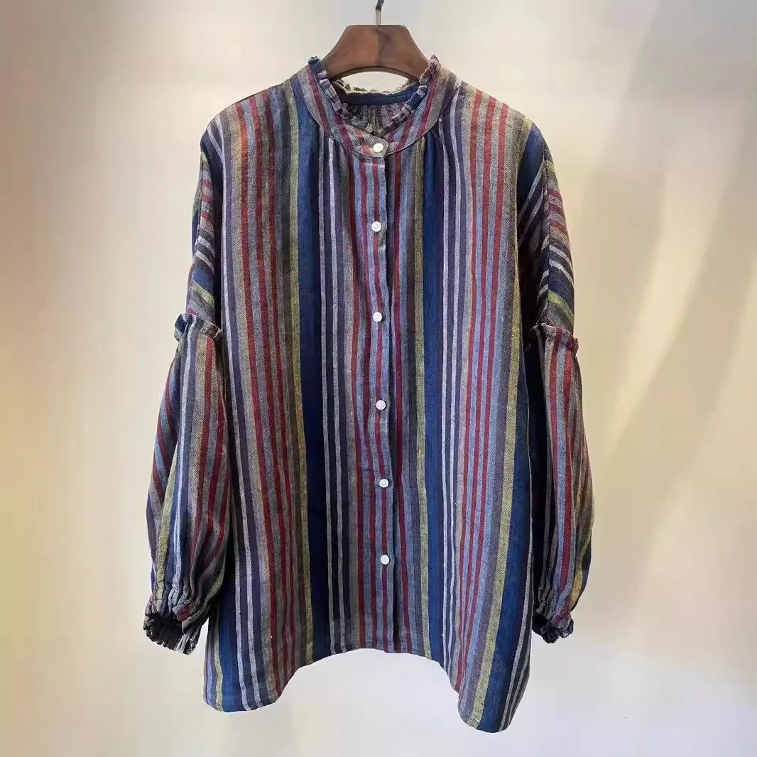 

Женские льняные рубашки SuperAen с воротником-стойкой и принтом съедобных грибов, в стиле ретро, художественные, свободные, оверсайз, простые, милые, повседневные