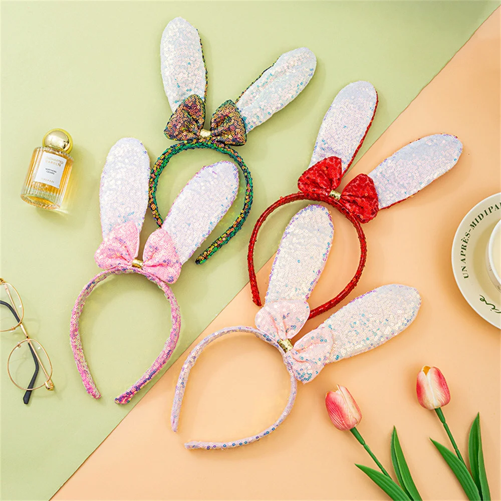 Rabbit Ears Girls Sweet Hairband Colorful Sequin Headband Cartoon Children'S Performance Headdress Glitter Bunny Hair Accessorie