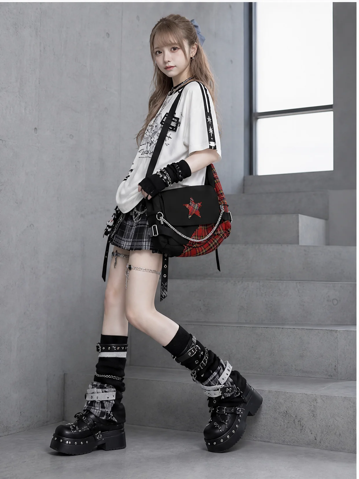 YONAIGA Original Ins Style Star Plaid Color Block Messenger Bag Women Casual Crossbody Bag Fashionable Waterproof Polyester