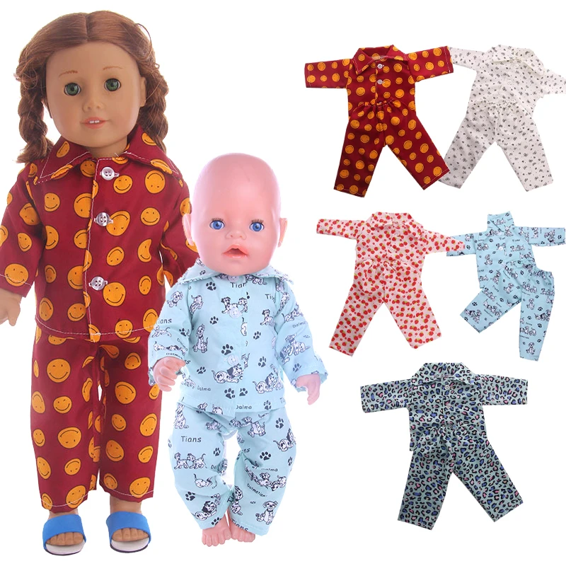 Ubranka do spania dla lalki American Girl 18 cali, zestaw piżamy, wzór w panterkę i owoce, strój dla lalki 43 cm, lalka reborn.