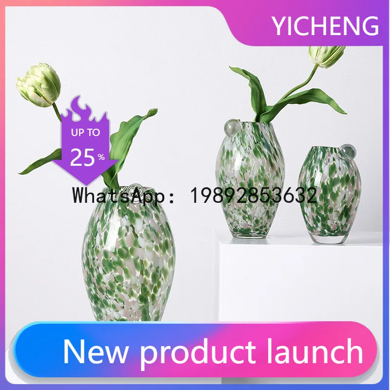 

QQ Green Spots Oval Glass Vase Transparent Hydroponics Terrarium Flower Arrangement Accessories Flower Vase Flowerpot