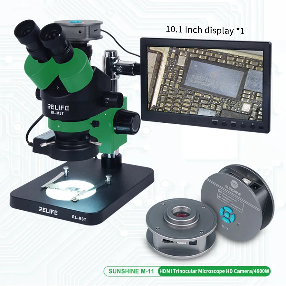 Trinocular Stereo Microscope 7X-45X Zoom Matched With HDMI Camera LED Light for Mobile Repair Microscope With LCD Screen