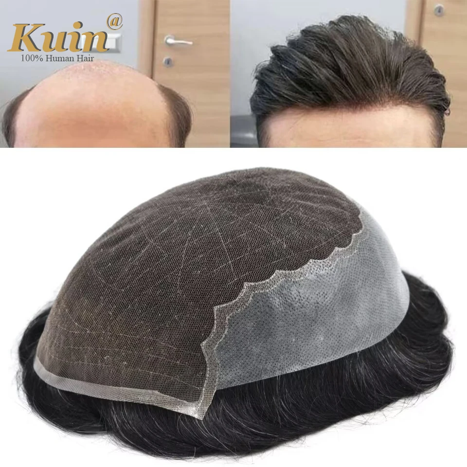 

Lace Pu Hair Toupee For Men 0.06-0.08mm Thin PU With Lace Front Base 100% Human Hair Replacement System Male Hair Prosthesis