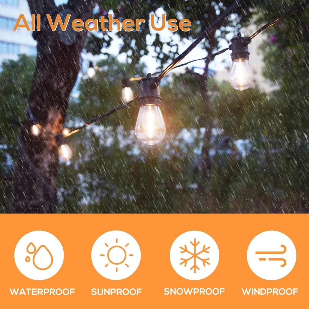 96 Feet Outdoor LED String Lights with 32 Shatterproof Bulbs for Patio, Garden, Backyard, and Deck