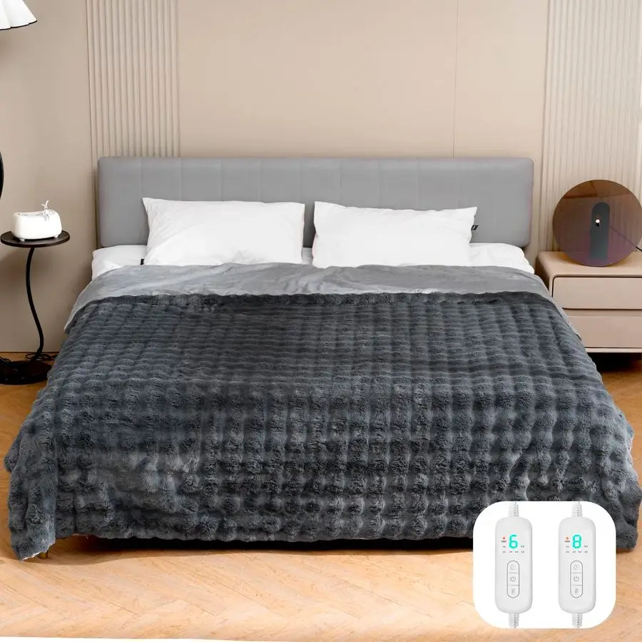 

Blanket with Dual Control, King Size Heated Blanket with 8 Heating Levels, 110H Autooff Settings, Machine Washable Heated Throw